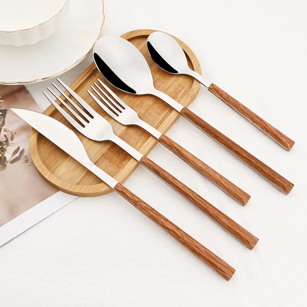Bamboo Cutlery - 16/24/30 pezzi in acciaio inossidabile imitazione